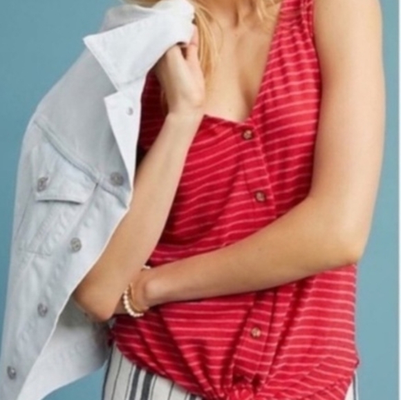 Anthropologie t.la Effervescent Tank Top Size XS Red White Striped Tie Front - Picture 2 of 12